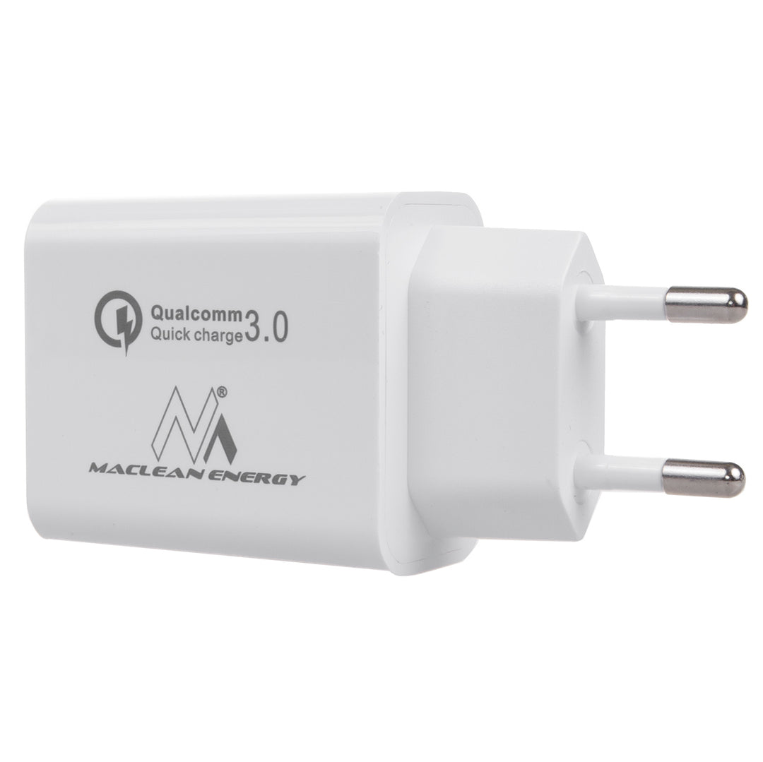 Maclean MCE485 Universal Ladegerät Netzladegerät 2-Port-Stecker: 1xUSB-A (QC 3.0) max. 18W 1x USB Typ-C (PD20W) max. 20W Schnellladegerät Adapter 1x Quick Charge  5V 3A/9V 2.22A/12V 1.67A