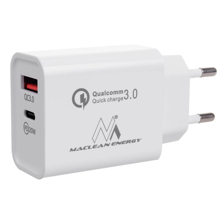 Maclean 20W Power Charger, PD, Power Delivery, Qualcomm Quick Charge, QC 3.0, 5V3A/9V2.22A/12V1.67A, white, MCE485W