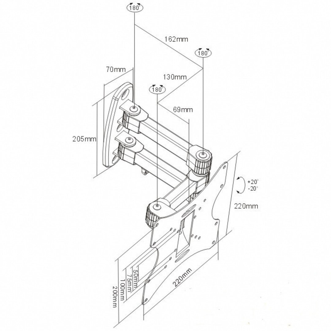 Support TV LED/LCD 19-42" 25KG CV-22 réglable vertical/horizontal