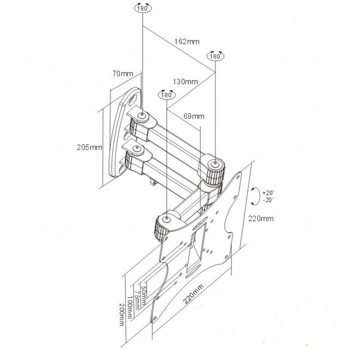 Support TV LED/LCD 19-42" 25KG CV-22 réglable vertical/horizontal