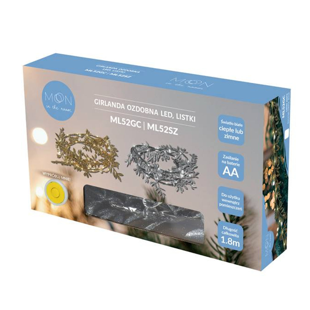 Fairy Lights Garland String Lights 1.8m Silver Leaves Cold White Light LED