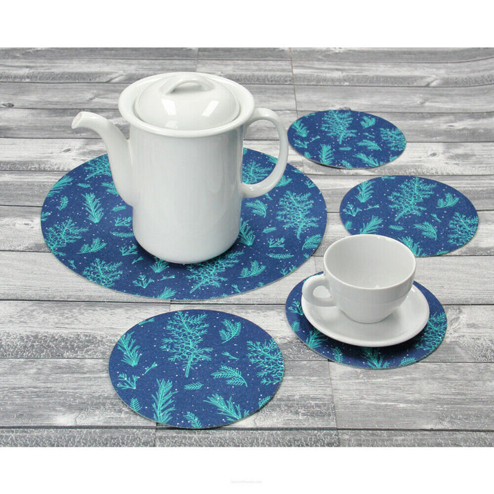 Set of round felt table placemats 1 + 4 - JUNIPER
