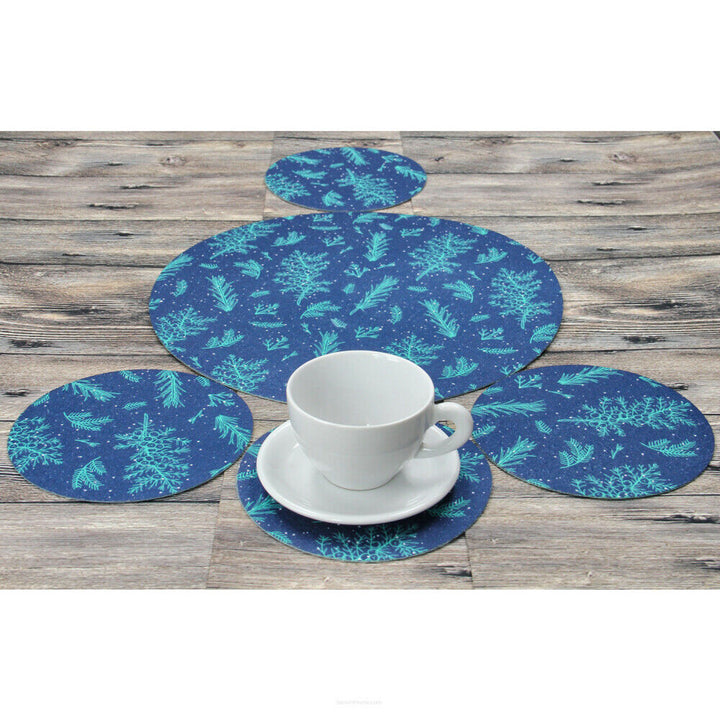 Set of round felt table placemats 1 + 4 - JUNIPER