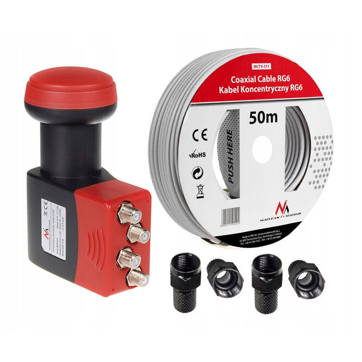 quad LNB Maclean MCTV-671 + kabel 50m + 4x F-Stecker