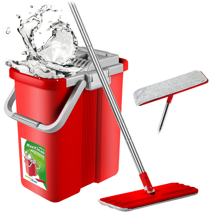 Flach-Mopp und 2 in 1 Eimer 8L Wischmop Set Wischmop Bodenwischer Mopp Mop Reinigungssystem Reiniger (Flach-Mopp und Eimer Set + 3X Ersatzbezüge)