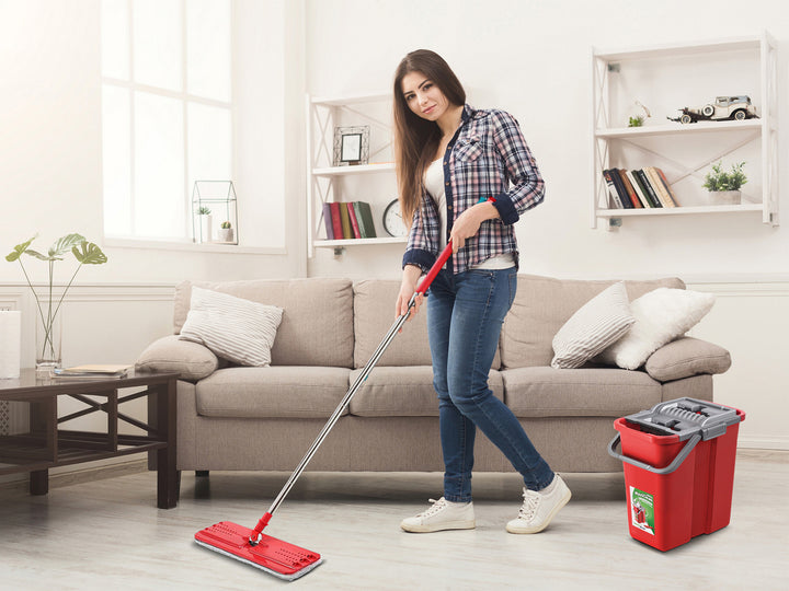 Flach-Mopp und 2 in 1 Eimer 8L Wischmop Set Wischmop Bodenwischer Mopp Mop Reinigungssystem Reiniger (Flach-Mopp und Eimer Set + 3X Ersatzbezüge)