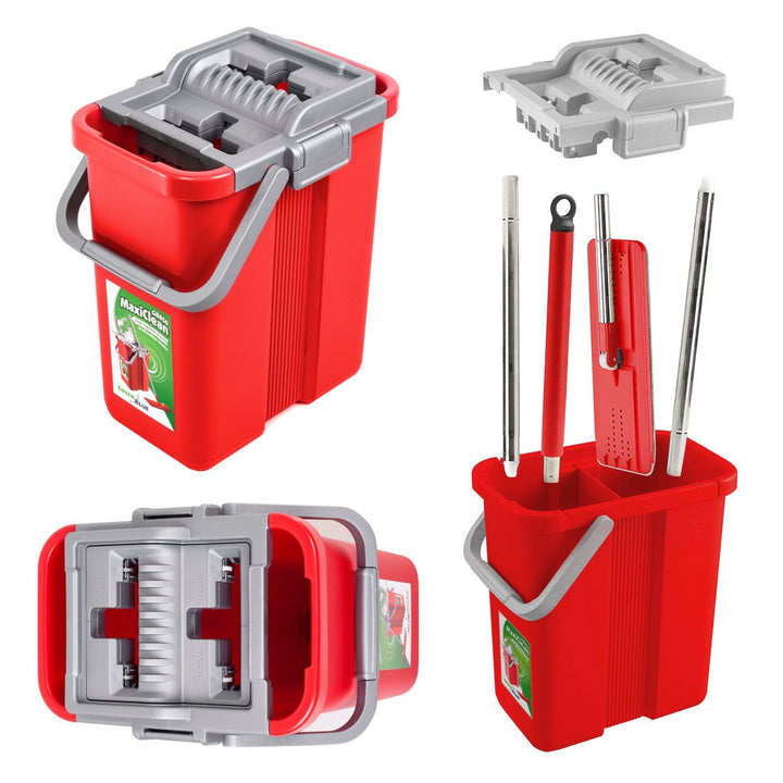 Flach-Mopp und 2 in 1 Eimer 8L Wischmop Set Wischmop Bodenwischer Mopp Mop Reinigungssystem Reiniger (Flach-Mopp und Eimer Set + 3X Ersatzbezüge)