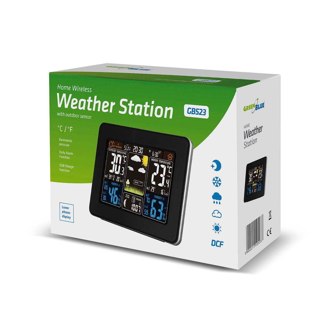 Estación meteorológica GreenBlue GB523 + batería + fuente de alimentación