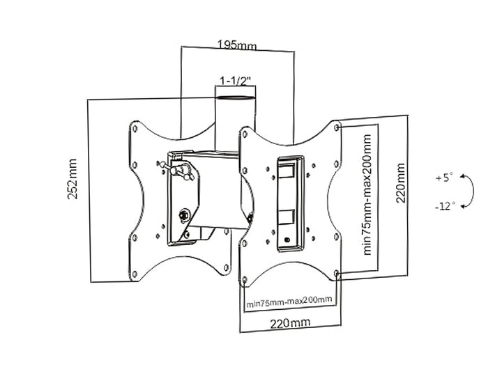 Ceiling mount for two televisions MC-702 set with MC-706 and MC-707