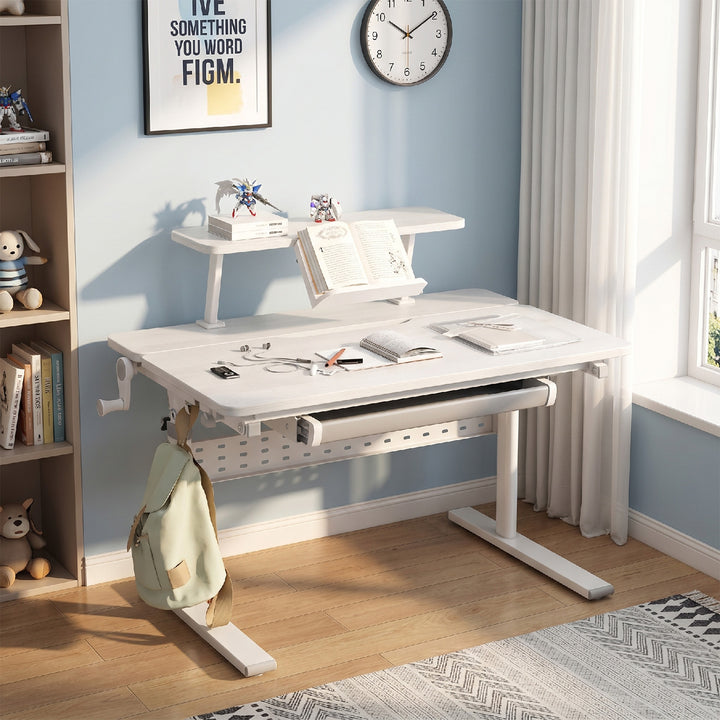 Ergo Office ER-483 Ergonomic Kids Children's Desk with Height Adjustment and Tilt Adjustment Shelf with Book Holder up to 40 kg Drawer Bag Hook