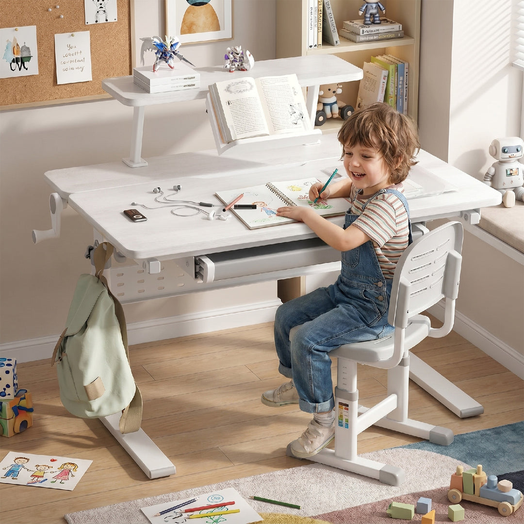 Ergo Office ER-483 Ergonomic Kids Children's Desk with Height Adjustment and Tilt Adjustment Shelf with Book Holder up to 40 kg Drawer Bag Hook