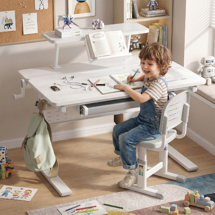 Ergo Office ER-483 Ergonomic Kids Children's Desk with Height Adjustment and Tilt Adjustment Shelf with Book Holder up to 40 kg Drawer Bag Hook
