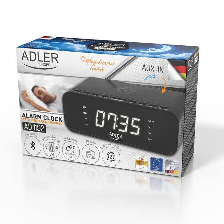 Réveil radio FM avec chargeur sans fil et Bluetooth - Adler AD 1192B