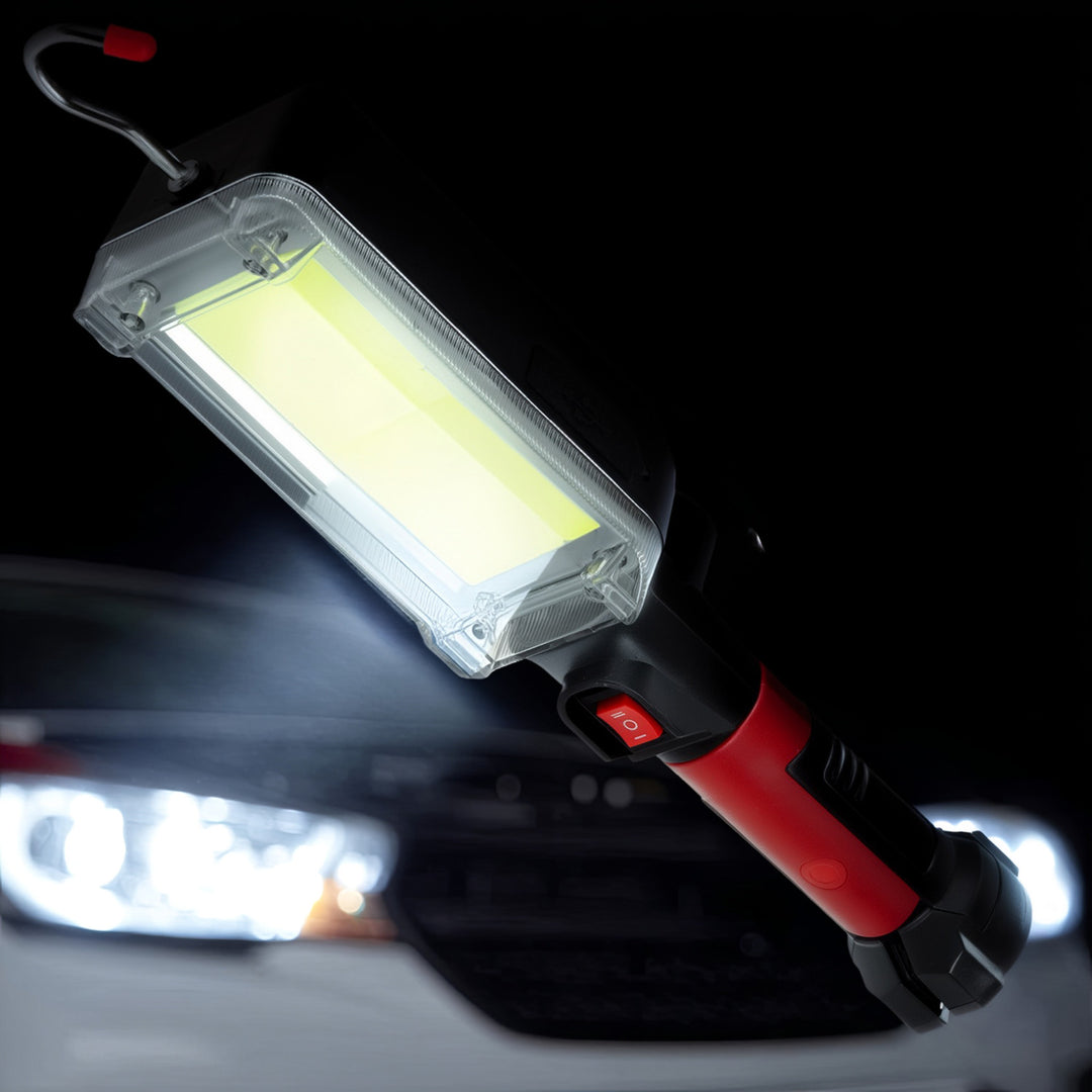 Maclean MCE307 Multifunktionales, Wiederaufladbares COB-Arbeitslicht mit Federklemme, Magnet und Haken 700 Lumen Inspektionslicht Werkstattlampe 360° Drehbar 2x Schaltmodi