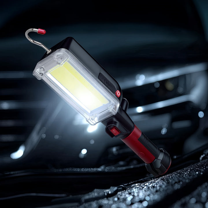 Maclean MCE307 Multifunktionales, Wiederaufladbares COB-Arbeitslicht mit Federklemme, Magnet und Haken 700 Lumen Inspektionslicht Werkstattlampe 360° Drehbar 2x Schaltmodi
