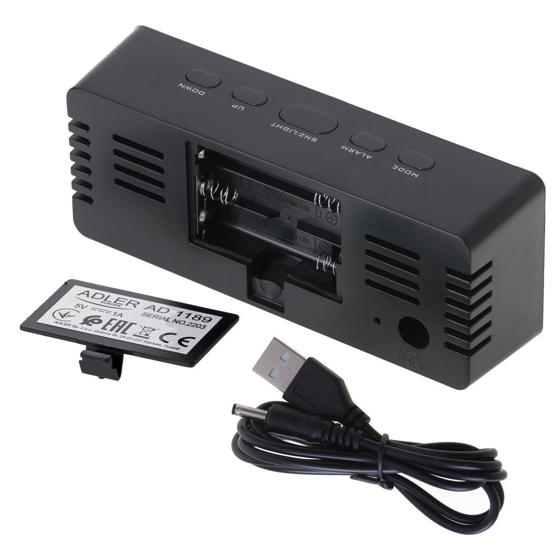 Adler alarm clock, LED display, temperature measurement, black, AD 1189B