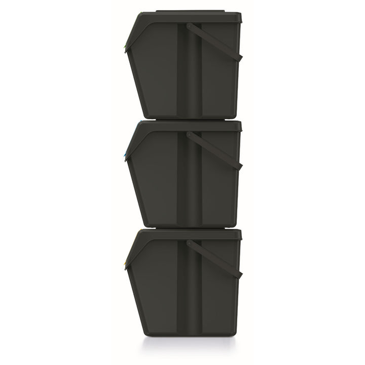 Keden Sortibox Afvalscheidingssysteem 3x25L Set Afvalscheidingsbakken Recycling Recycling Bins Afvalsorteermand Containers Kunststof afvalbakken Zwart