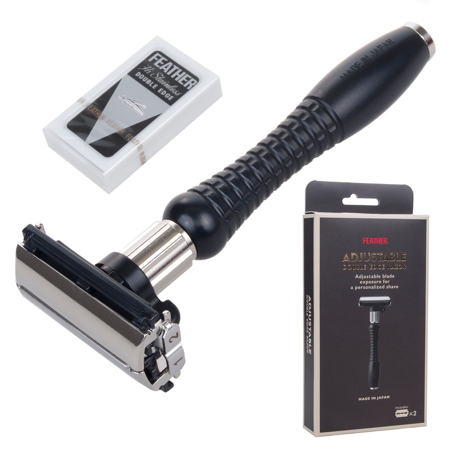 Feather DER-A shaving razor with interchangeable blades. Stainless ste ...