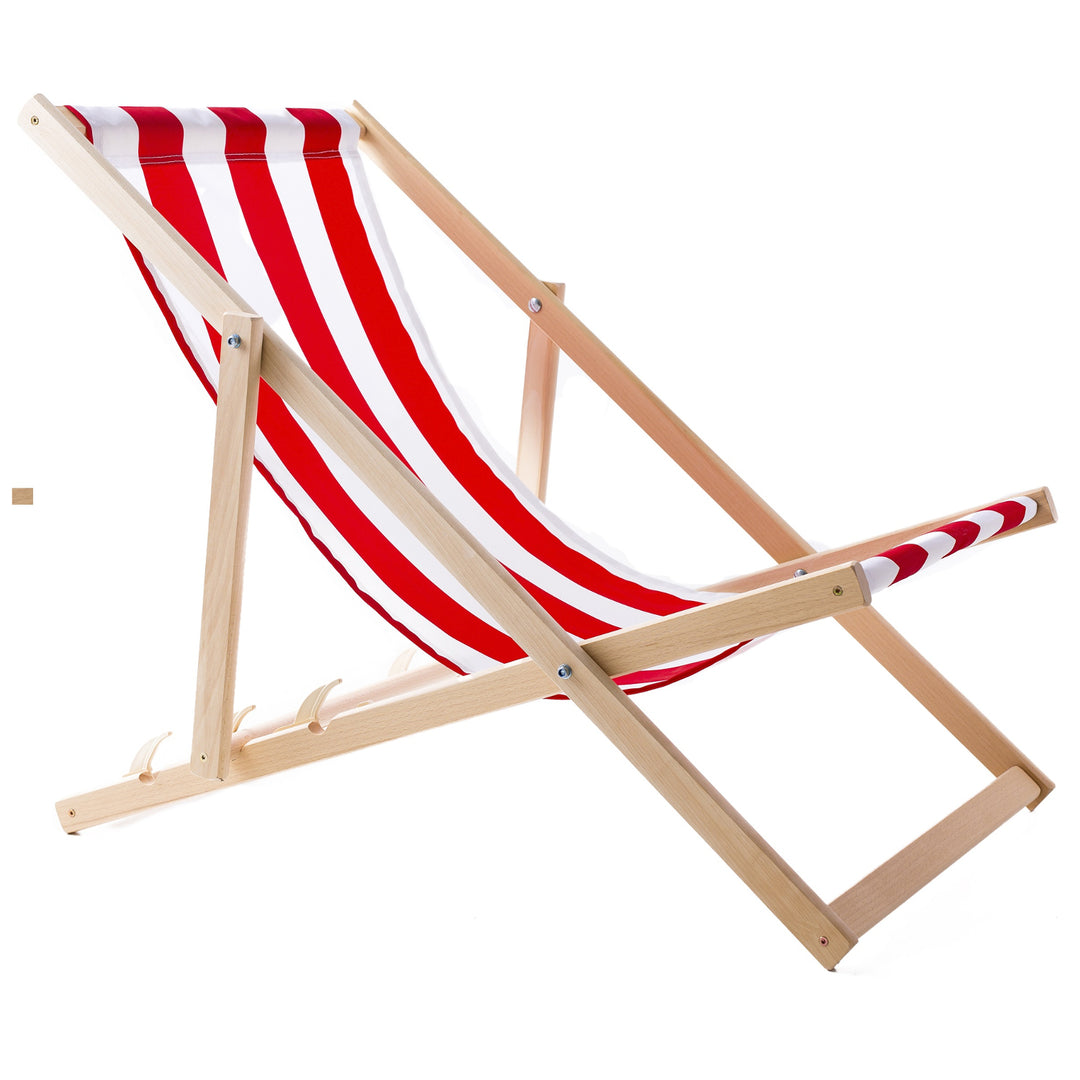 Set of 2 WOODOK beech wooden deck chairs - red and white stripes color