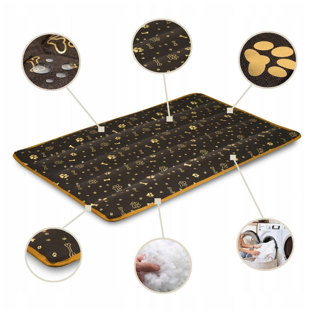 KingDog Prestige Dog Bed Dog Mat Durable Waterproof Dog Mattress with a Pattern of Golden Bones in Brown 120x80 cm