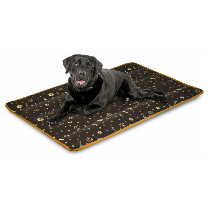 KingDog Prestige Dog Bed Dog Mat Durable Waterproof Dog Mattress with a Pattern of Golden Bones in Brown 120x80 cm