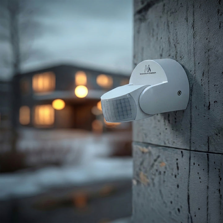 Maclean PIR motion sensor, infrared, IP65, white, range 12m, max load 600/1200W, MCE468 W