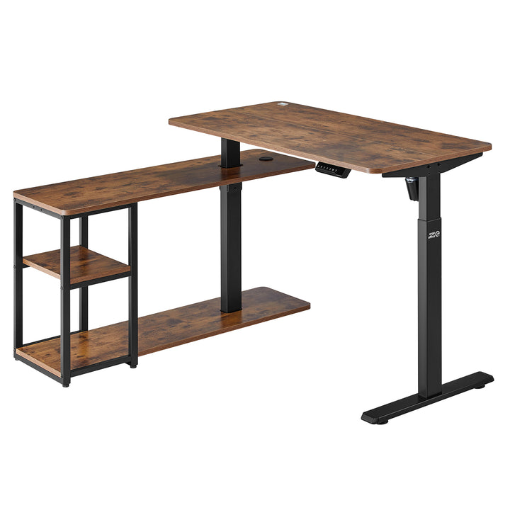 Ergo Office ER-450 Electric Lift Desk with Top and Shelves, max Height 121cm, max - 70 kg, for Standing and Sitting Work, Rustic Brown, 2 Parts