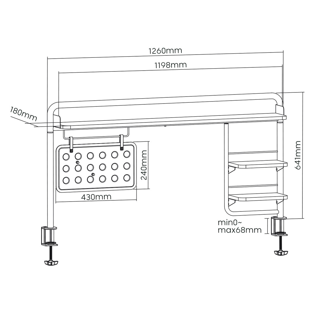 Ergo Office - verstelbare bureau-organizer / bureauplank / lade / Bureaukastje / - tot 20 kg, zwart, ER-452