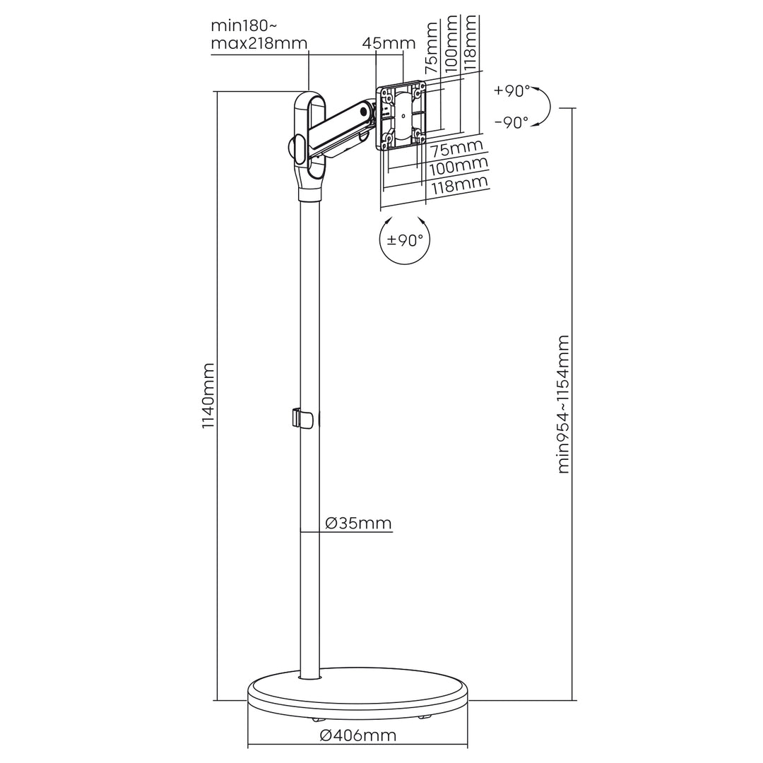 Socle mobile Maclean pour moniteur/TV, ressort à gaz, 17"-35", 2-10kg, noir, MC-970B