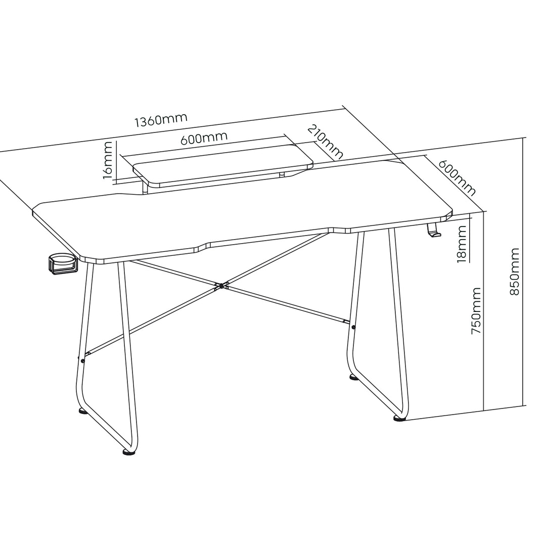 NanoRS RS170 Gaming Desk with Monitor Shelf, Computer Desk, 50kg max, Height 850mm, Black