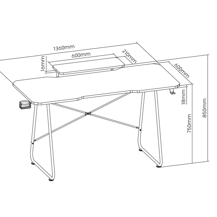 NanoRS - Bureau - Gaming bureau met monitor legbord - max. 50kg, hoogte 850mm, zwart, RS170