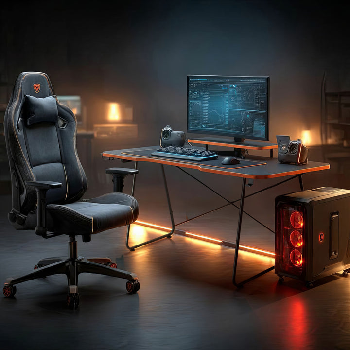 NanoRS RS170 Gaming Desk with Monitor Shelf, Computer Desk, 50kg max, Height 850mm, Black