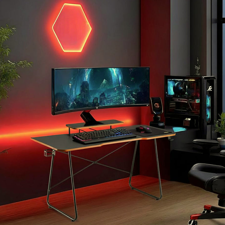 NanoRS RS170 Gaming Desk with Monitor Shelf, Computer Desk, 50kg max, Height 850mm, Black