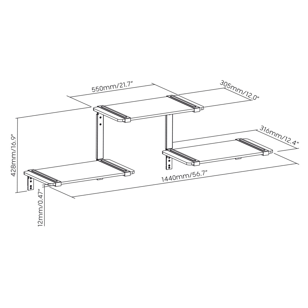 Maclean MC-974 Estanterías Modulares de Tres Niveles, Estante Mural, Carga máxima 30kg