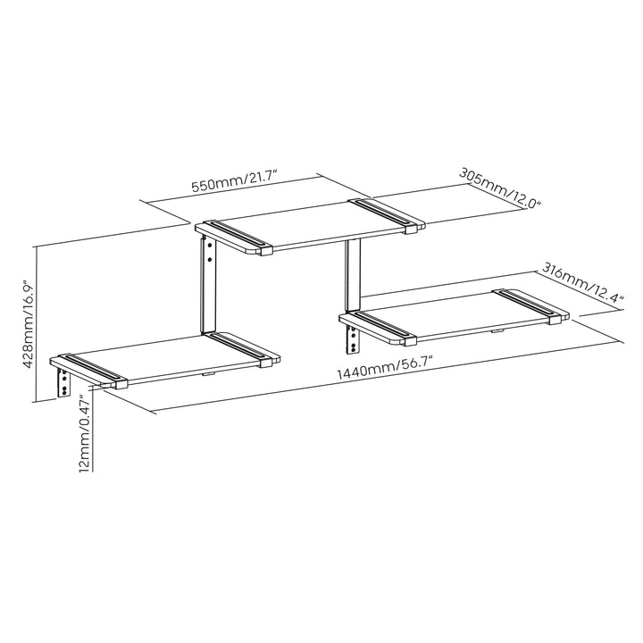 Maclean MC-974 Estanterías Modulares de Tres Niveles, Estante Mural, Carga máxima 30kg