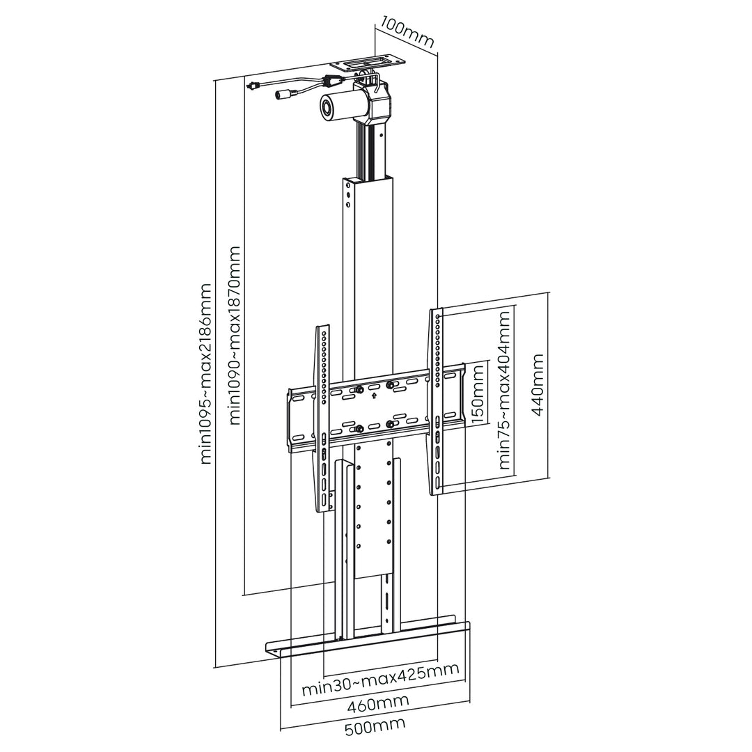 Maclean Support électrique d'extension de plafond pour TV, 32''-55'', VESA 400x400, max 50kg, MC-976