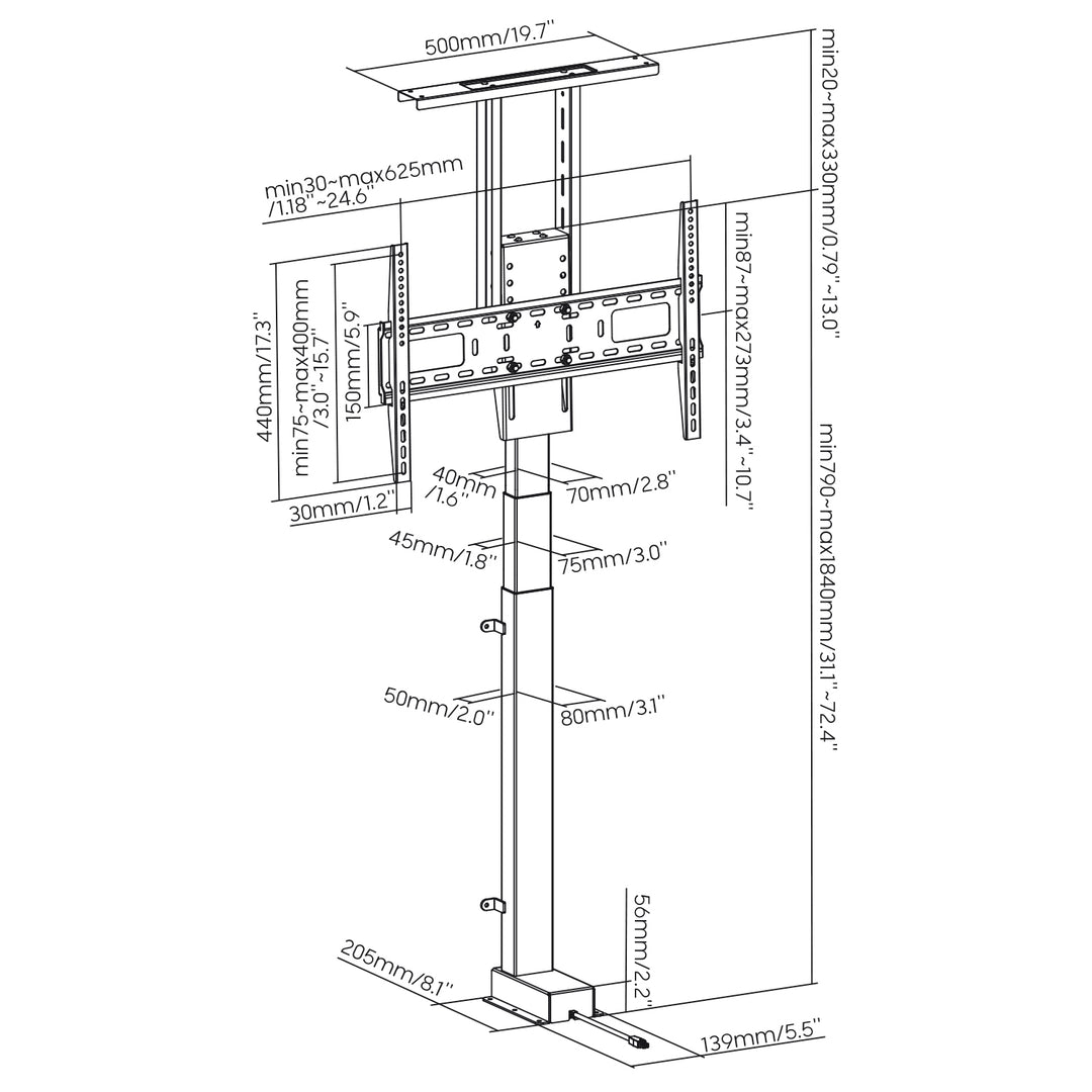 Elektrisch Höhenverstellbare TV Halterung, TUYA, 37''-80''', VESA 600x400, max 60kg, MC-866T