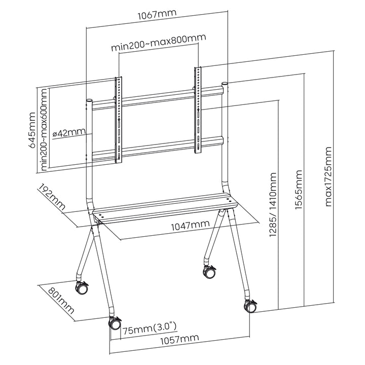 Maclean MC-977 Mobile TV Floor Stand for TVs 50"-86", 120kg, Built-in shelf, Casters