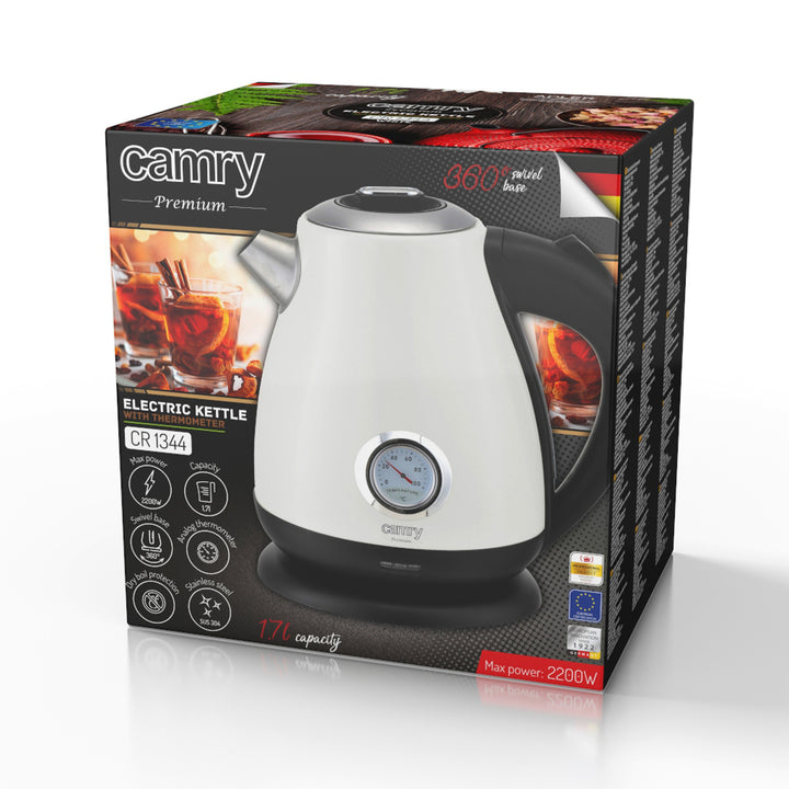 Camry electric kettle, cordless, with thermometer, 1.7L, 2200W, CR 1344