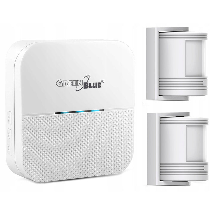 GreenBlue draadloze deurbel, 2 bewegingsmelders, 52 melodieën, wit, 230V AC, max 8 melders, GB212
