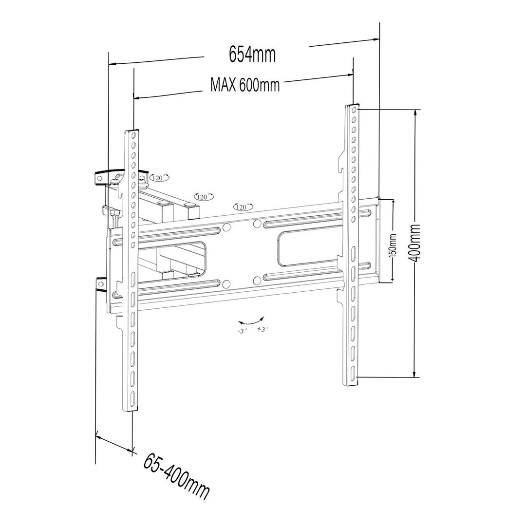 Support Maclean pour TV ou moniteur, max VESA 600x400, plat, distance au mur 41-475mm, 37-80", 50kg, noir, MC-832A