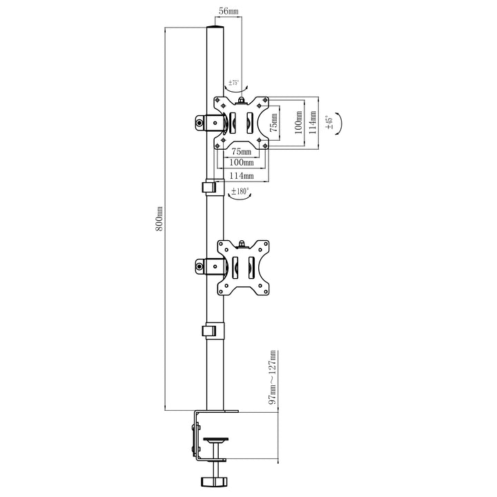 Maclean MC-966 Vertical Double Monitor Mount Screen Holder max VESA 100x100 13-27" 2x 9kg Adjustable