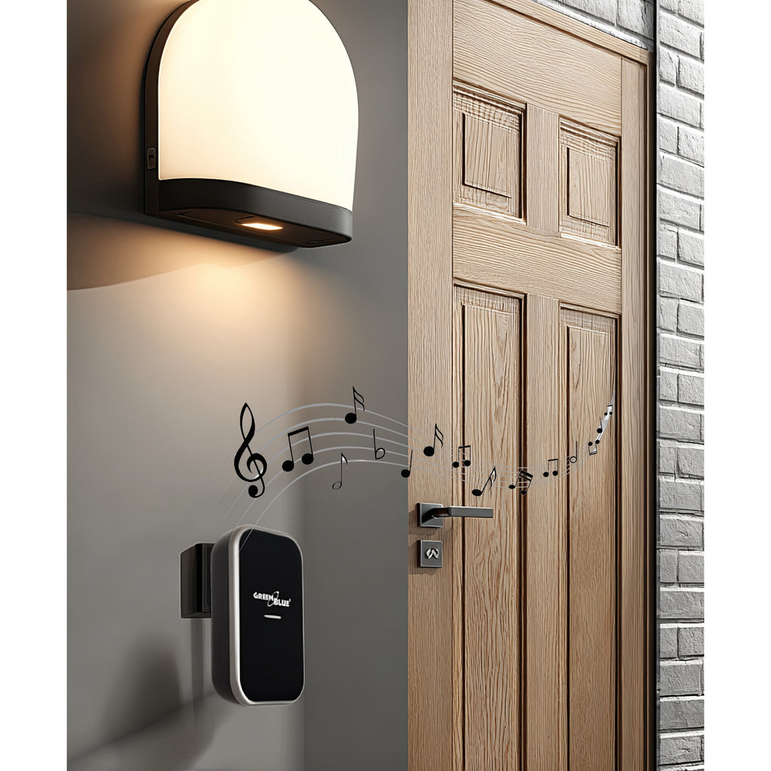 GreenBlue - Deurbel - kinetische / batterijloze / draadloze - 38 melodieën - bereik tot 200m, IP44, GB157 B - Zwart