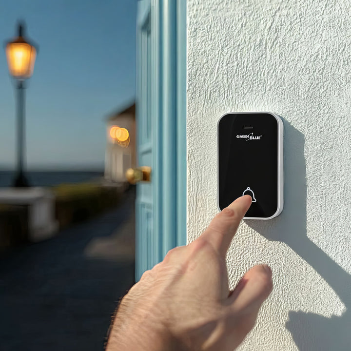 GreenBlue - Deurbel - kinetische / batterijloze / draadloze - 38 melodieën - bereik tot 200m, IP44, GB157 B - Zwart