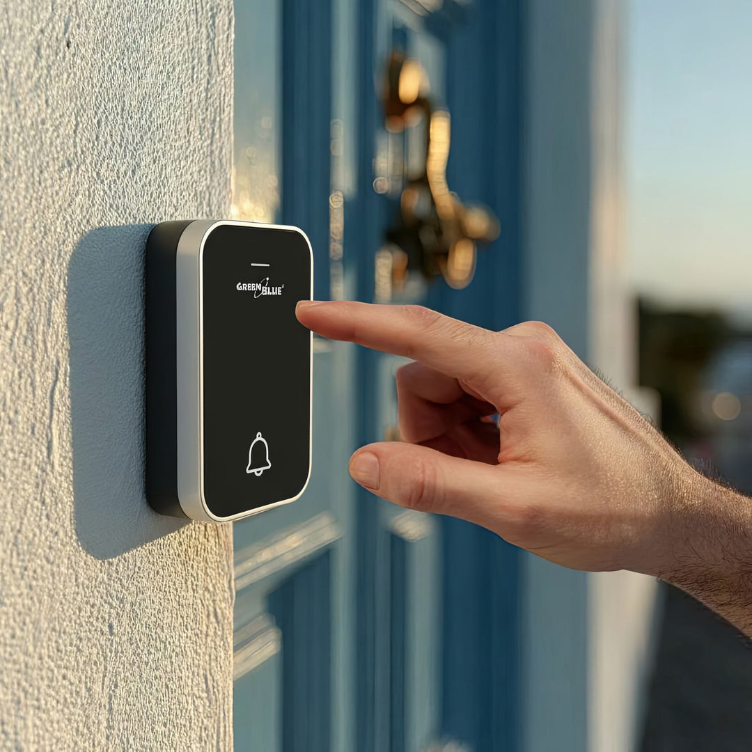 GreenBlue - Deurbel - kinetische / batterijloze / draadloze - 38 melodieën - bereik tot 200m, IP44, GB157 B - Zwart