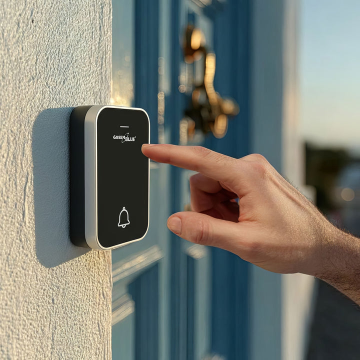 GreenBlue - Deurbel - kinetische / batterijloze / draadloze - 38 melodieën - bereik tot 200m, IP44, GB157 B - Zwart