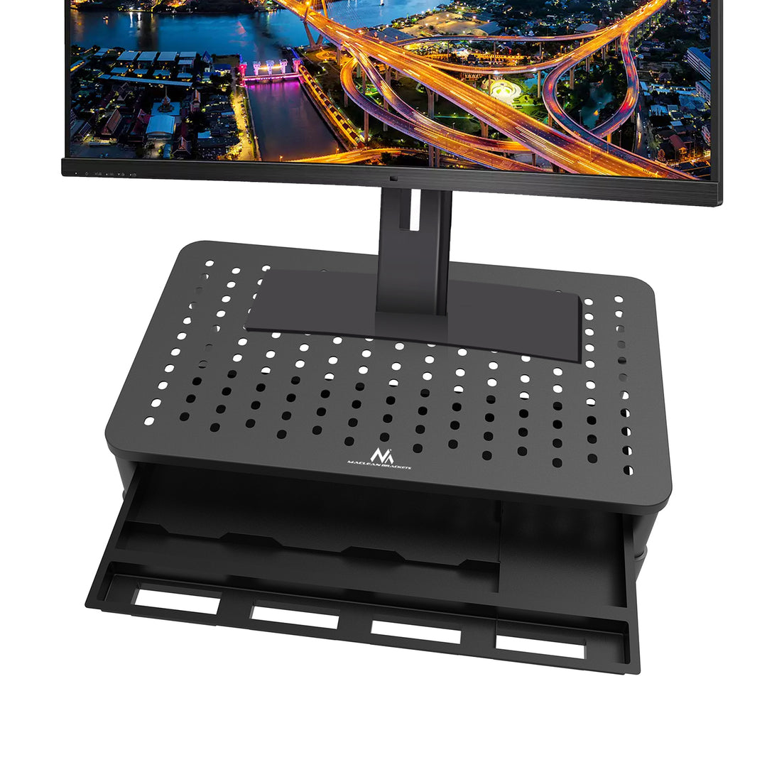 Maclean MC-946 Soporte Ergonómico para Monitor/Portátil con Cajón, Tamaño de Pantalla de 13 a 32 Pulgadas, Altura Ajustable, Capacidad de Carga de hasta 20 kg