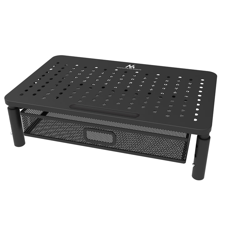 Maclean MC-947 Soporte Ergonómico para Monitor/Portátil con Cajón, Tamaño de Pantalla de 13 a 32 Pulgadas, Altura Ajustable, Superficie Perforada