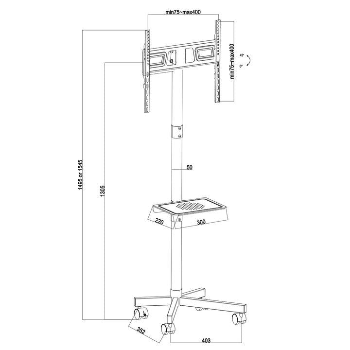 TV-Ständer Maclean, professionell, 32-55", auf Rollen, max. VESA 400x400, max. 25kg, MC-949