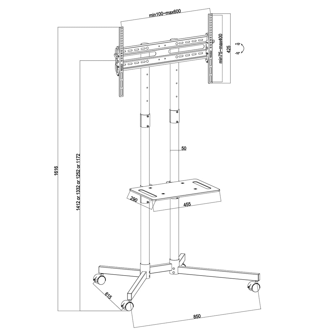 TV-Ständer Maclean, professionell, 32-70", auf Rollen, max. VESA 600x400, max. 40kg, MC-951